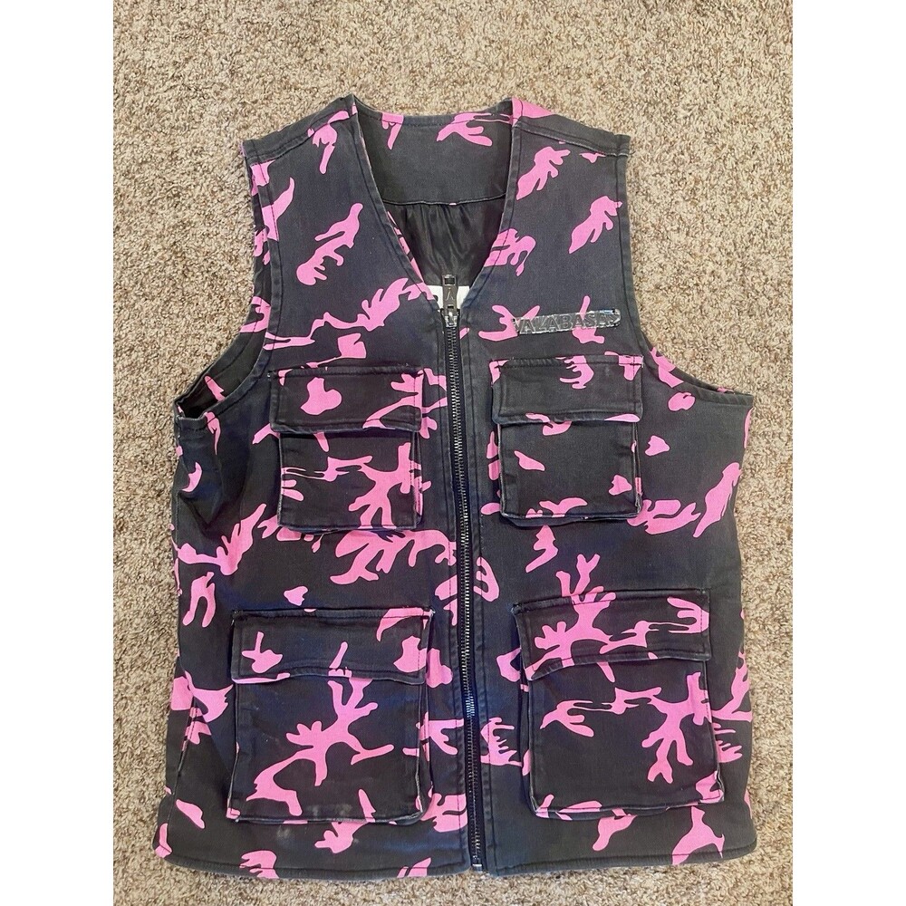 Valabasas Pink Camo Cargo Vest — Men's Size M, Denim Zip-Up Multi-Pocket